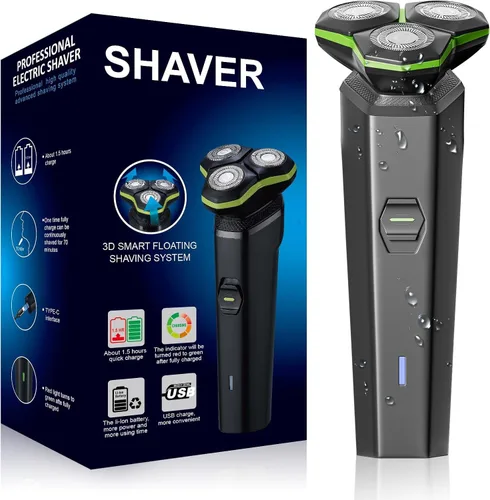 Miniatura 8 de Maquinilla de afeitar eléctrica 4 en 1 para hombres, cabezales flotantes magnéticos, pantalla LED, IPX7 impermeable, bloqueo de viaje y recortadora