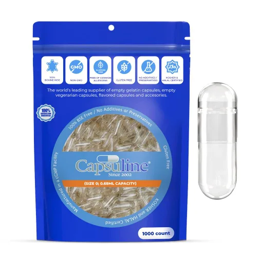 Capsuline Cápsulas de gelatina vacías tamaño 0, transparentes, 1000 unidades, sin gluten, Kosher, con certificación OGM | Pastillas bovinas puras