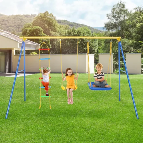 Miniatura 7 de Juegos de columpios para patio trasero de 550 libras – 3 en 1 multifunción para niños, juego de columpios para exteriores de servicio pesado, marco