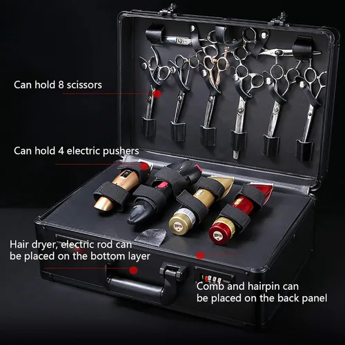 Miniatura 3 de CNCEST Estuche de transporte para peluquería, kit de herramientas de peluquería grande para salón de belleza, estuche de transporte portátil de Negro
