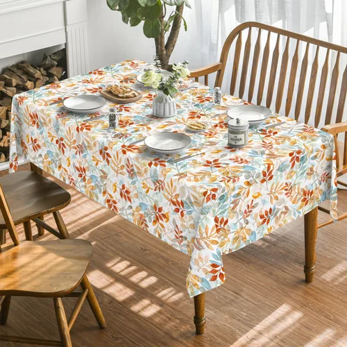 Miniatura 2 de Horaldaily Mantel de otoño de 52 x 70 pulgadas, diseño de hojas de acuarela naranja y azul, para decoración de fiestas, picnic, cena