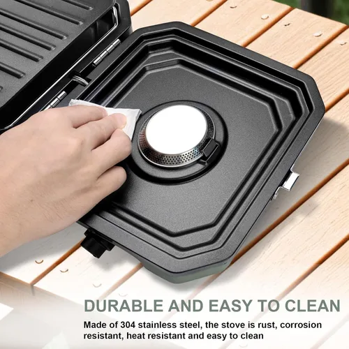 Miniatura 7 de Estufa de campamento de propano de 2 quemadores con parrilla, estufa portátil de propano de 16000 BTU con 2 quemadores ajustables e encendido