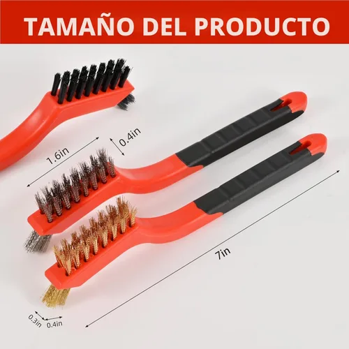 Miniatura 3 de 3 cepillos de alambre para limpiar el óxido, juego de cepillos de alambre mejorados, cerdas de latón/acero inoxidable/nailon, cepillo de alambre