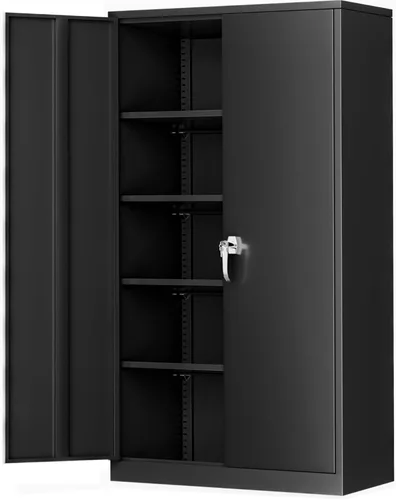Miniatura 31 de Armario de almacenamiento de metal Greenvelly, armario de almacenamiento con cerradura de 91 cm con puertas y estantes, armarios de almacenamiento