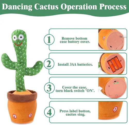 Miniatura 3 de MIAODAM - Cactus bailarín, juguete parlante de cactus para bebés, juguete de cactus que brilla con luces coloridas y repite lo que dices para bebés