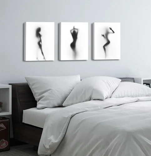 Miniatura 3 de Arte de pared para decoración de baño, 3 piezas, arte de pared en blanco y negro, pósteres sexys, impresión en lienzo, pintura de silueta nebulosa