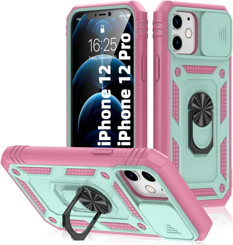 Miniatura 17 de Korecase Funda de protección para iPhone 12 Pro Max Kickstand con cubierta para lente de cámara, deslizante, grado militar, resistente, de doble Rosa
