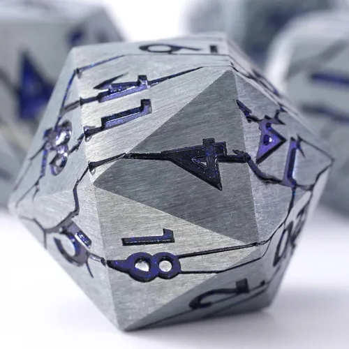 Miniatura 10 de Dados de metal para DND – Ruinas de faraón oro oscuro con grietas moradas – Juego de dados poliédricos para D&D, RPG y más – Bellamente detallados