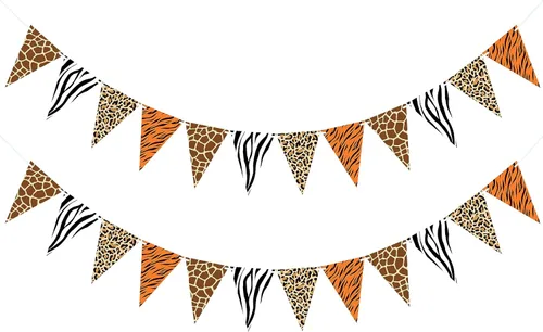 VILIFEVER 2 banderines con estampado de animales, suministros de fiesta temática de selva, decoraciones de fiesta de cumpleaños de safari, cartel de