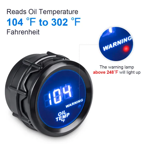 Miniatura 3 de WATERWICH Kit de medidor de temperatura de aceite 104-302℉ DC12V 2 pulgadas 52mm con sensor para barco, coche, camión, vehículo automotriz