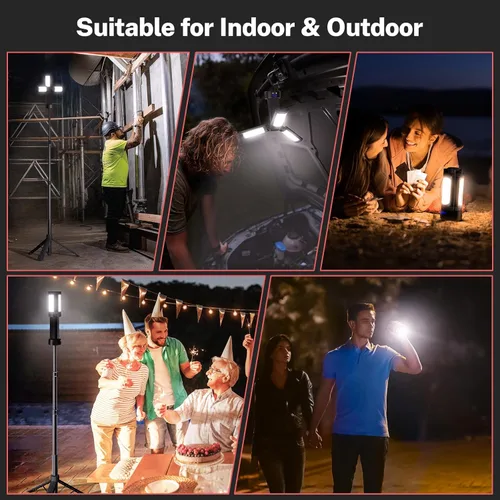 Miniatura 7 de OGERY Luz de camping recargable de 10000mAh con soporte 2 m de altura máxima, luz de trabajo inalámbrica con 3 cabezales de lámpara LED, 2200