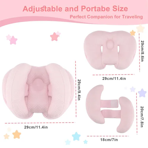 Miniatura 6 de KAKIBLIN Almohada de cabeza para bebé, almohada de cuello de plátano 2 en 1 para bebé, almohadas de cuello para bebés para la silla de paseo, Rosa