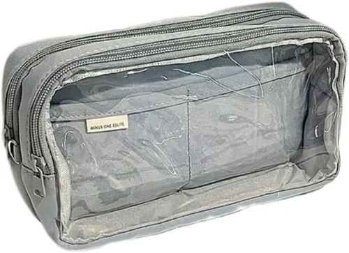 Miniatura 3 de Estuche estético transparente para lápices, bonito estuche grande para lápices, organizador estacionario (verde claro)