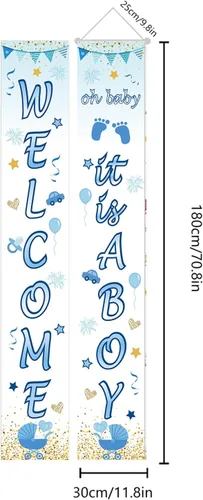 Miniatura 5 de Cartel de bienvenida para baby shower, 70.8 x 11.8 pulgadas, cartel de porche de Oh Baby It's a Boy, colgante de puerta para decoración de fiesta