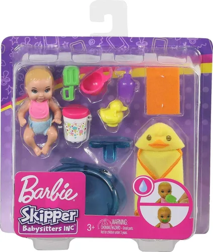Miniatura 6 de Barbie Skipper Babysitters Inc. - Juego de alimentación y baño con muñeca de bebé que cambia de color, bañera, esponja de paleta y accesorios