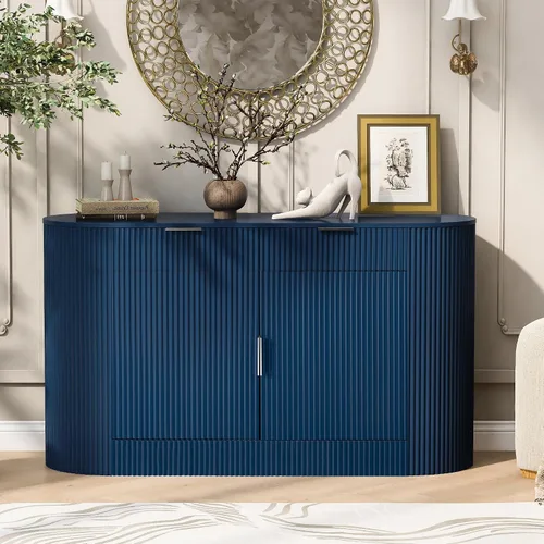Miniatura 11 de VilroCaz Aparador de armario de almacenamiento curvado con 2 puertas y 2 cajones, mesa consola de entrada de madera de 55 pulgadas con puerta