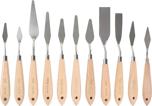 CONDA Juego de 11 piezas de espátulas de acero inoxidable, cuchillo de paleta profesional, mango de madera para pintura