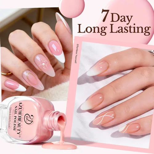Miniatura 5 de AZUREBEAUTY Juego de esmaltes de uñas rosa nude (4 colores + capa superior), aspecto natural de gelatina lechosa, secado rápido, no necesita