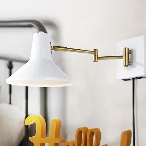 Miniatura 2 de JONATHAN Y JYL1302A - Lámpara moderna de brazo oscilante de 16 pulgadas color blanco/latón dorado con puerto USB, lámpara de noche LED de mediados