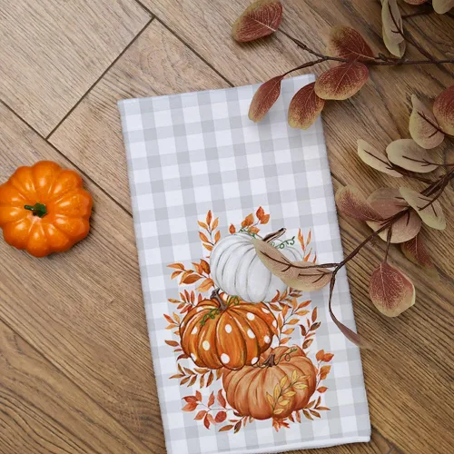 Miniatura 4 de ARKENY AD118 - Juego de 2 paños de cocina de otoño, color naranja, calabaza, gris, búfalo, 18 x 26 pulgadas, decoración del hogar de granja
