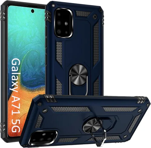 Miniatura 9 de Funda A71 5G para Samsung Galaxy A71 5G, con anillo de soporte, soporte ajustable, grado militar, protección resistente, a prueba de golpes, Negro