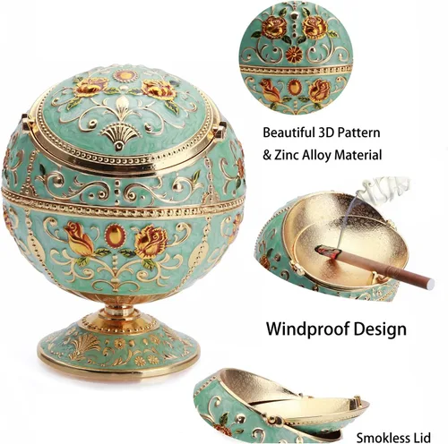 Miniatura 3 de K Cool - bola cenicero para cigarrillos, aleación, con tapa con patrón de texto grabado a mano, regalo para hombres y mujeres