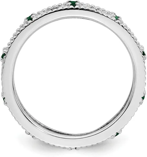Miniatura 2 de Anillo de plata de ley 925 maciza apilable creado verde esmeralda con piedras preciosas de mayo