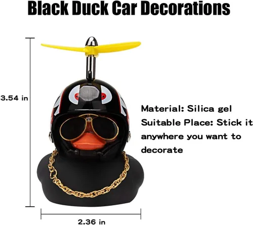 Miniatura 5 de wonuu Adornos de pato de goma para tablero de automóvil, juego de decoraciones de pato rosa con casco de hélice, lentes de sol, cadena dorada