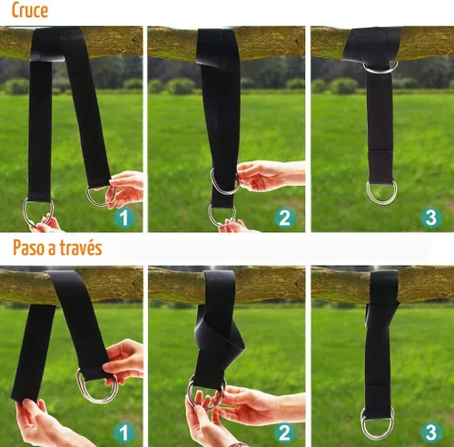 Miniatura 5 de Kit de correas colgantes para columpio de árbol, resistente soporta 2200 libras, 5 pies, extra largo, con mosquetones de bloqueo más seguro y bolsa