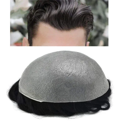 Ultra Thin Skin Mens Toupee Invisible Hombres Reemplazo De Pelo Poly Hairpiece V-loop 0.001 in Piel Delgada Sistema De Pelo Humano Negro Marrón #