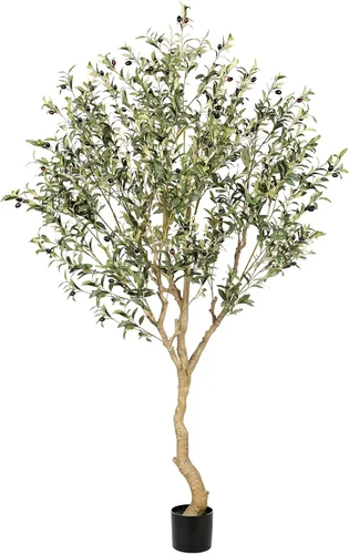 Miniatura 8 de Realead Árbol de olivo sintético de 4 pies – Plantas realistas de olivo de interior – Olivo falso con tronco grueso y frutas realistas – Olivos