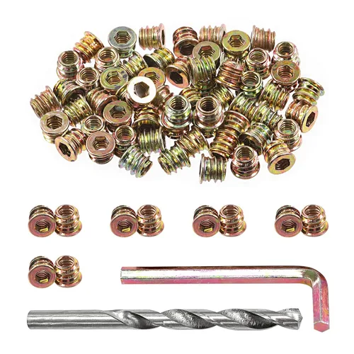 Swpeet 60 piezas de insertos de madera chapados en zinc de 1/4"-0.787 x 0.394 in de color acero al carbono y taladro giratorio de 0.433 in con 1 kit