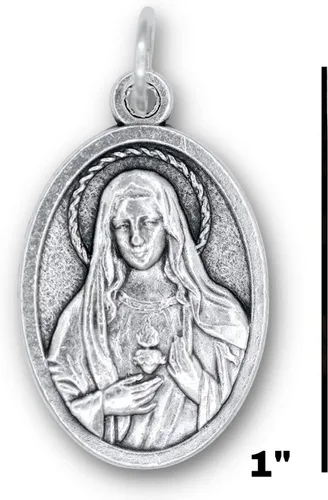 Miniatura 6 de Paquete de 5 medallas del Corazón de María y el Sagrado Corazón de Jesús Colgantes católicos oxidados de plata de 1 pulgada para collar y rosario