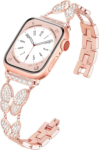 Miniatura 7 de wipalor Correa de metal brillante para Apple Watch para mujer de 1.614 pulgadas, 1.575 pulgadas, 1.496 pulgadas, correas delgadas y elegantes