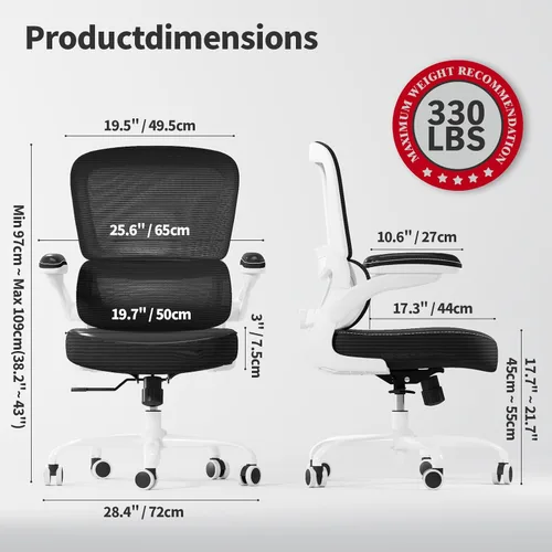 Miniatura 2 de TRALT Silla ergonómica de oficina, silla de escritorio con soporte lumbar ajustable, silla de computadora cómoda de malla con reposabrazos Negro