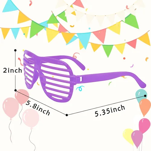 Miniatura 4 de Paquete de 72 lentes de sol de neón ranurados a granel, estilo retro de los años 80, regalos de fiesta para niños y adultos