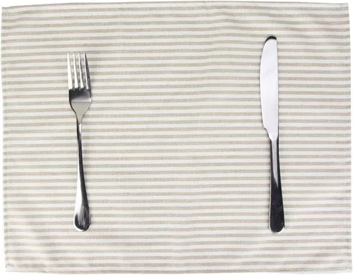 Miniatura 6 de Juego de 12 servilletas de tela de lino y algodón a rayas lisas, para eventos y uso doméstico (beige)