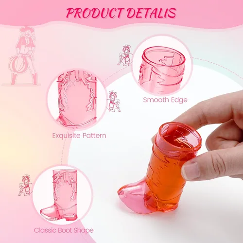 Miniatura 3 de Vasos de chupito de botas de Cowboy de plástico SAIAOKJ, 24 piezas de 1 oz, suministros para fiestas con temática de botas de Cowboy, reutilizables