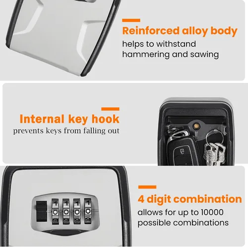 Miniatura 7 de Fayleeko Caja de bloqueo para llaves montada en la pared, capacidad para 5 llaves, caja de seguridad para interiores, exteriores, garaje, jardín