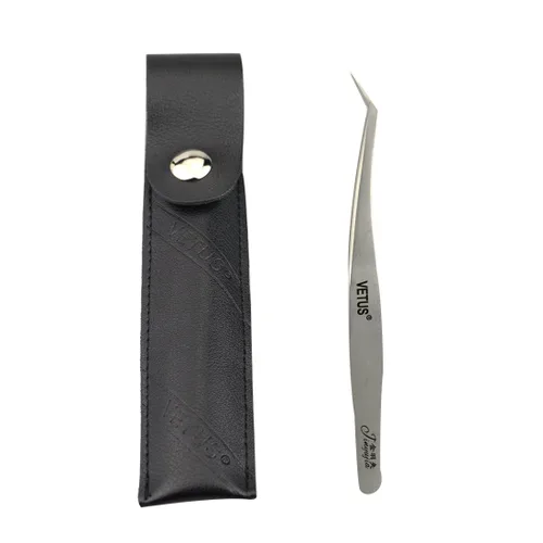 Miniatura 3 de 1 pinza de delfín, acero inoxidable, antimagnéticas y antiestáticas, duras y de alta precisión, curvadas, funda de cuero negro, pinzas de pestañas