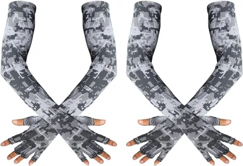 Mangas de brazo con guantes de protección UV para hombres y mujeres Ciclismo Manga de brazo de hielo sin dedos compresión solar cubierta de brazo