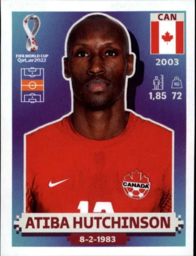 2022 Panini World Cup Soccer Sticker #CAN14 Atiba Hutchinson Canada Group F Official Qatar WC Album Sticker in Raw (NM or Better) - Measuring 2