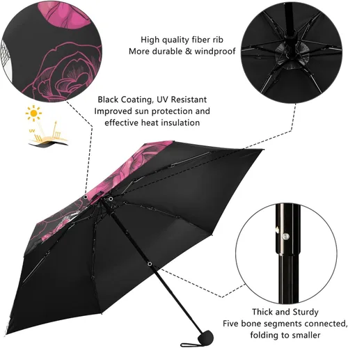 Miniatura 4 de Sombrilla de viaje plegable compacta con protección UV para 99% de protección UV, resistente al viento, a prueba de lluvia, pequeña luz a la moda