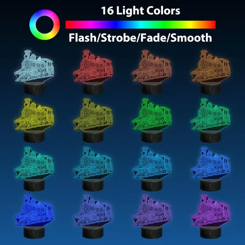 Miniatura 5 de Luz nocturna de tren para niños, lámpara de tren 3D con control remoto, decoración de habitación de niños, regalos de cumpleaños y Navidad para niños