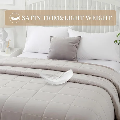Miniatura 3 de COMFLIVE Manta de tamaño King para cama, manta alternativa de plumón con ribete satinado, manta ligera para todas las estaciones – Invierno verano