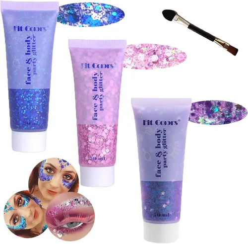 Miniatura 45 de Gel con purpurina para el cuerpo y la cara: Accesorios para conciertos de cantantes, disco, festival, rave, maquillaje con purpurina facial, 150 ml