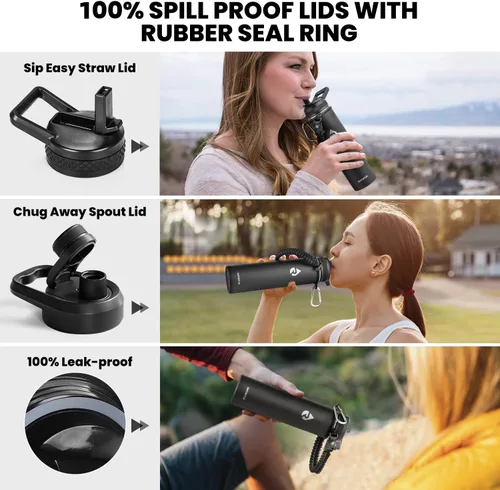 Miniatura 3 de RAYMYLO - Botella de agua aislada de 24 onzas, de acero inoxidable con triple pared al vacío (fría durante 48 horas, caliente durante 24 horas), a