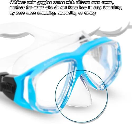 Miniatura 3 de OMGear - Gafas de natación con cubierta para la nariz, máscara de buceo y esnórquel, máscara para niños y adultos, máscara de esnórquel para buceo