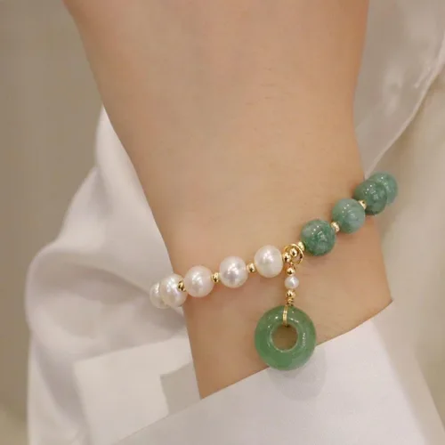 Miniatura 7 de Pulsera de perlas de jade birmano, pulsera elástica con cuentas de piedras preciosas, pulsera elástica, pulsera para mujer, Piedra