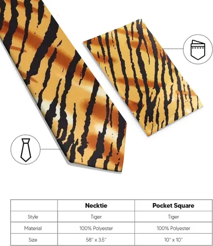 Miniatura 6 de Juego de corbata Kente con estampado africano y animal y pañuelo de bolsillo a juego